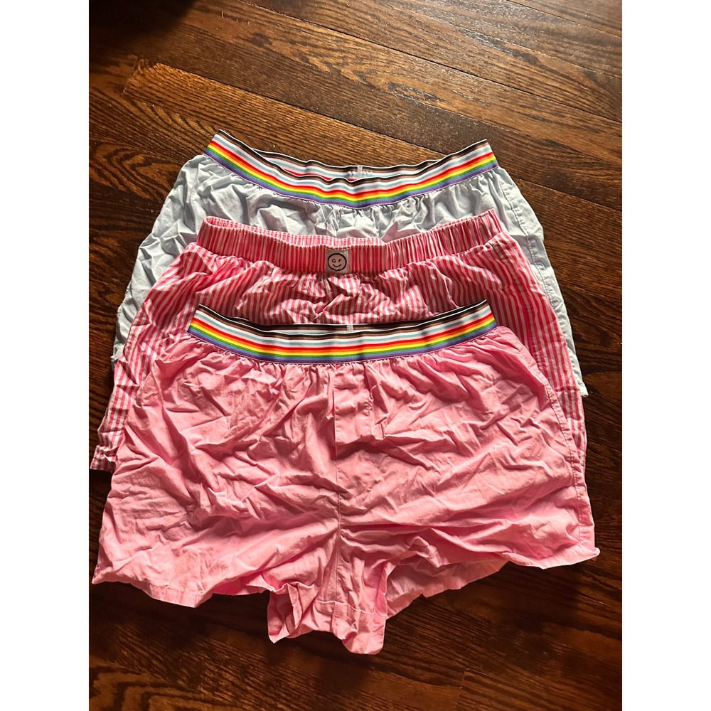 Gilly Hicks Boxer Shorts Women Medium Pink Blue Rainbow Stripe 3-Pack Bundle